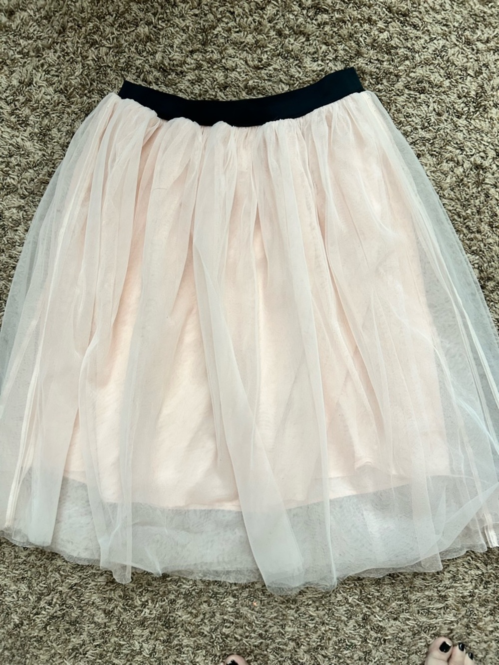 Abercrombie & Fitch Pale Pink Tulle A-Line Skirt with Black Waistband